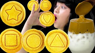 ASMR MUKBANG SQUID GAME DALGONA HONEYCOMB RECIPE DESSERT CHALLENGE BY SWEEDEE [upl. by Nallij]