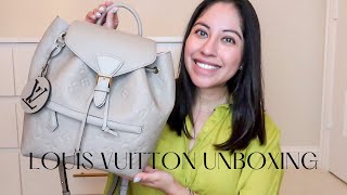 LOUIS VUITTON UNBOXING  MOD SHOTS  MONTSOURIS PM BACKPACK  EMPREINTE [upl. by Ayomat549]