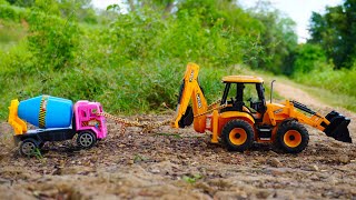 Cement Concrete Mixer and Tipper Truck Accident Pulling Out JCB 5CX 🚗 🚘  Toy Vehicles  kidsCS2TOY [upl. by Aranat]