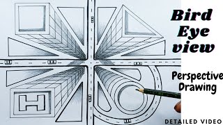 Bird Eye View  How to Draw Bird eye view One point perspective drawing  One point perspective [upl. by Alenoel825]