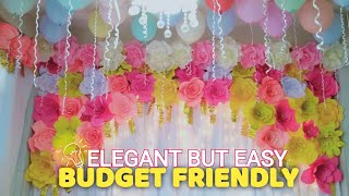 Birthday Decoration Ideas at Home  LOW COST Floral Backdrop using Paper Flowers [upl. by Lemon]