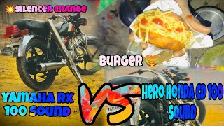 Yamaha rx 100 vs hero honda cd 100  and silencer sound [upl. by Vidda]