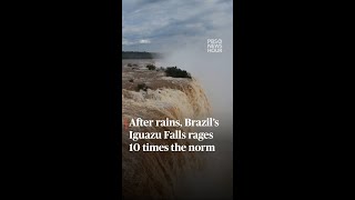 WATCH After rains Brazils Iguazu Falls rages 10 times the norm  shorts [upl. by Adnylam]