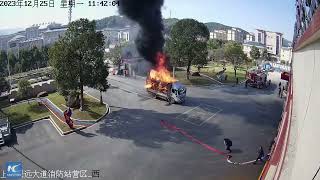 Quickthinking driver races burning truck to fire station [upl. by Enirod]