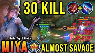 30 Kills  MANIAC Next Level Play Miya One Hit Build  Build Top 1 Global Miya  MLBB [upl. by Hsakaa]