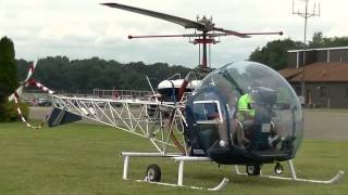 Bell 47 Helicopters Start up take off landings flying Police [upl. by Anawak]