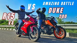 Yamaha R15v4 Vs Ktm Duke 200 E20 Bs7 Long Race  Race Till their Potential [upl. by Feucht]