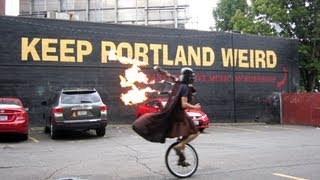 Unicycling Darth Vader upgrades to Flaming Bagpipes  Keep Portland Weird  The Unipiper Official [upl. by Einahc564]