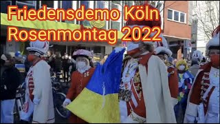 Friedensdemo 2022 in Köln–Deutschland steht hinter der Ukraine Chlodwigplatz Rosenmontag Karneval [upl. by Milly249]