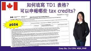 如何填寫 2024 TD1 表格 可以申報哪些 tax credits [upl. by Nwatna]