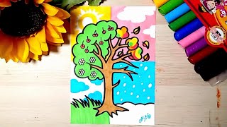 Jak nakreslit strom  čtyři roční období  How to draw a tree  four seasons [upl. by Allyson273]