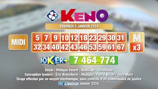 Tirage du midi Keno® du 05 janvier 2024  Résultat officiel  FDJ [upl. by Cacilia]