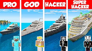 Minecraft PRO vs GOD vs HACKER MODERN SHIP HOUSE  YACHT BUILD CHALLENGE in Minecraft  Animation [upl. by Euqinu]