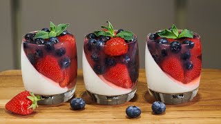 Strawberry amp blueberry panna cotta dessert in cups [upl. by Aserret]