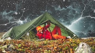 Caught in Thunderstorm Heavy Rain Hail amp Lightning 2 Tarp Shelter Storm Survival Camping [upl. by Franckot]