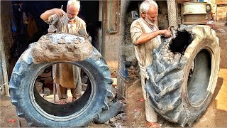 A Complementary Method Repairing Big Tractor Tire Using Aluminium Mold  90 Year Old Asian Method [upl. by Yram542]