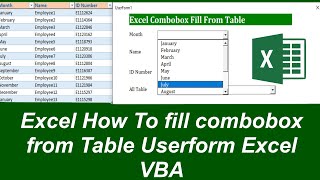 Excel Combobox Fill From Table Userform Excel VBA [upl. by Opportina]