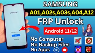 Samsung Galaxy A01A02sA03sA04A12  Android 1112  FRP Unlock  Google Account Bypass in 2023 [upl. by Boleslaw]