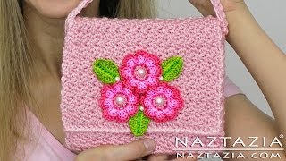 HOW to CROCHET FLOWER PURSE  DIY Tutorial for Clutch Bag Handbag with Lining [upl. by Hnahym423]