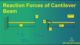 Reaction Force of Cantilever Beams  Bending Moment  Shear Force  Reaction  Structural Guide [upl. by Rivy940]