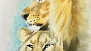 Oil Pastel Lion Couple Part 2 Real Time [upl. by Enos618]