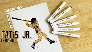 How to draw a baseball player hitting the ball  How to draw Fernando Tatis Jr [upl. by Aletha]