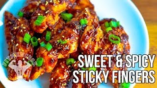 FitMenCook Sweet amp Spicy Sticky Chicken Fingers Recipe  Deditos de Pollo en Salsa Picante y Dulce [upl. by Ahsenod851]