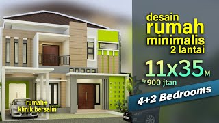 DESAIN RUMAH KLINIK MINIMALIS MODERN 11x35 M  RUMAH PRAKTEK BIDAN BERSALIN rumahminimalis [upl. by Azar]