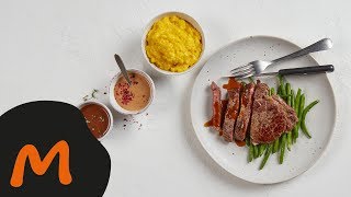 Rindshohrückensteak mit dreierlei Saucen – Migusto Rezept [upl. by Binny]