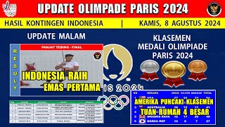 EMAS PERTAMA INDONESIA  Klasemen Perolehan Medali Olimpiade Paris 2024 Kamis 8 Agustus 2024 [upl. by Gravante157]