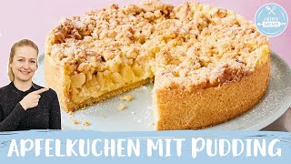 Apfelkuchen mit Pudding und Streusel 🍎😍  Einfach Backen [upl. by Krispin]