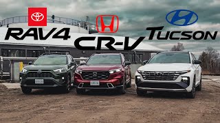 2024 Toyota RAV4 vs Honda CRV vs Hyundai Tucson Comparison Review  Compact SUV Battle [upl. by Assenev]