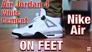 Air Jordan 4 quotWHITE CEMENTquot 2016 NIKE AIR RETRO  ON FEET amp FULL LOOK [upl. by Arymahs]