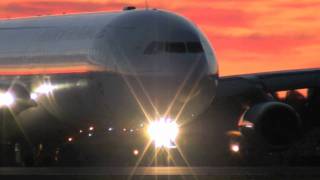 Air France A340 Sunset Departure from Boston Logan 8292011 ATC [upl. by Eidnac165]