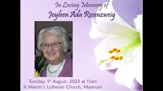 Joyleen Rosenzweig Funeral Service 1st August 2023 St Martins Lutheran Church Mannum [upl. by Orodisi129]