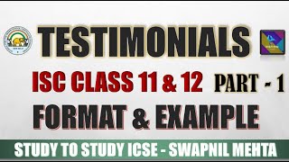 Testimonial Writing ISC class 11 amp 12  Directed Report Writing Format Testimonial from Principal [upl. by Acired]