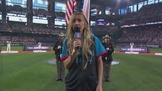 Ingrid Andress performs the national anthem faces backlash [upl. by Atnwahsal]