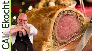 Rinderfilet Wellington Lecker amp rosa gebraten im Blätterteig Rezept [upl. by Nagear]