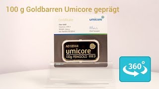 100 Gramm Goldbarren von Umicore in 360° Ansicht [upl. by Araeic831]