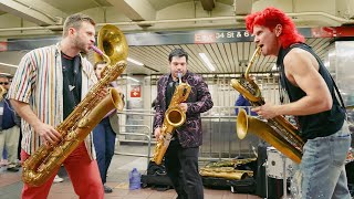 Lucky Chops  Funkytown w Leo P and Adrian Condis Live in the NYC Subway [upl. by Nommad145]