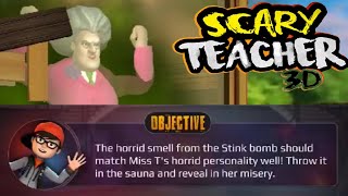 Scary Teacher 3D  Chapter 1 Stinky Sauna Level 13 Walkthrough [upl. by Ariait]