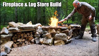 Fireplace amp Log Store Build at the Woodland Shelter  Steak and Eggs [upl. by Einnaoj]