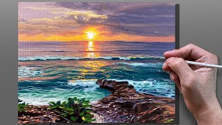 Acrylic Painting Sunset Coastline Seascape  Correa Art [upl. by Matazzoni633]