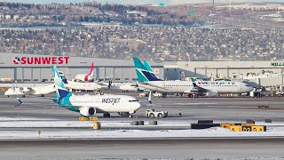 Busy Calgary international airport plane spotting Aviation video [upl. by Crissy]