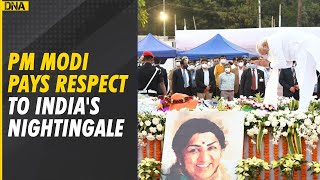 Lata Mangeshkar funeral PM Narendra Modi pays his last respects [upl. by Aneetsirk311]