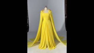 Stunning Yellow Chiffon Split Front Prom Dresses With Cloak 2024 [upl. by Aitnom]