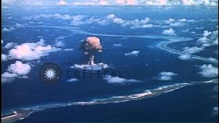 Nuclear blast at lagoon of Bikini Atoll Micronesian Islands in the Pacific OceanHD Stock Footage [upl. by Annerahs556]