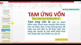 TẠM ỨNG VỐN ĐẦU TƯ XÂY DỰNG Nghị định 992021NĐCP Chính phủ [upl. by Eilis]