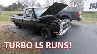 1974 C10 Squarebody LS Swap Turbo Build  Starting It Up [upl. by Aiclef]