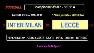 INTER MILAN  LECCE  match de football de la 17ème journée de Série A  Saison 20232024 [upl. by Kline]